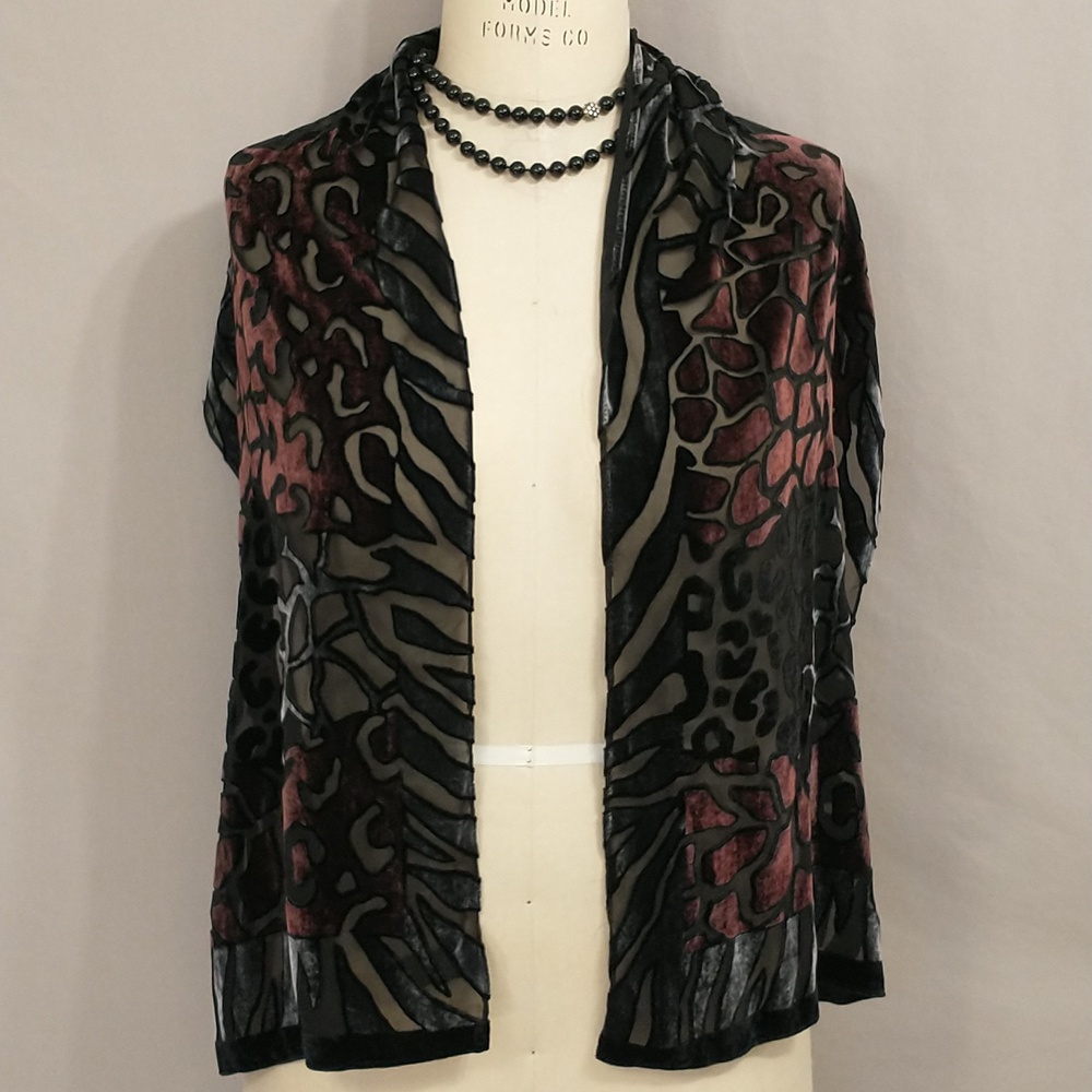 Silk Blend Velvet Burnout Scarf Redfish Designs 14x63 Beautiful Pattern Quality